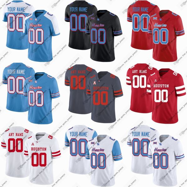 Personalizado College Houston Cougars Futebol Jerseys ReShaun Sanford II Noah Guzman Dante Wynn Ui Ale Lucas Coley Jett Huff Caleb McMickle Smith quatro camisas esportivas