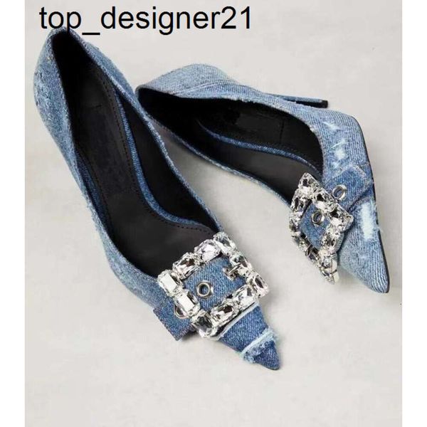 2023 Designer Mode Marke Kleid Schuhe Damen High Heels Leder Laufsohle Denim Stoff 35-42 Luxus Atmosphäre Damen Hohe Qualität