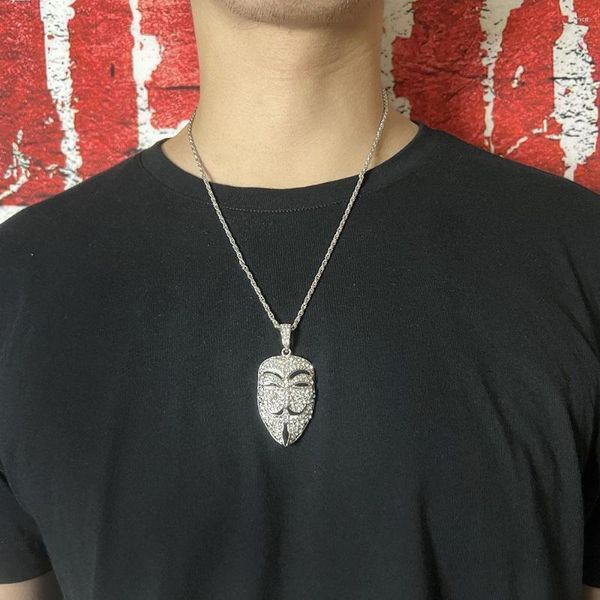 Catene ULJ V per Vendetta con la stessa maschera di piombo maschile Testa pendente Strass Gioielli Accessori per collane hip-hop