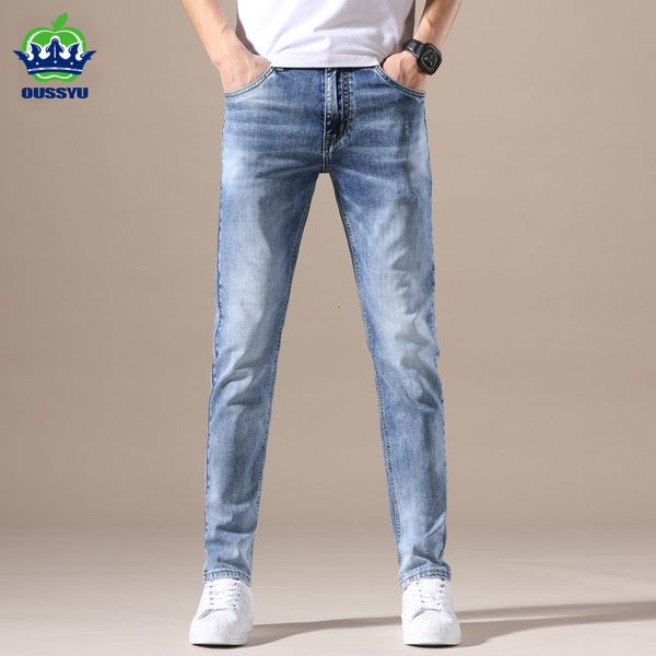 Jeans da uomo OUSSYU Marchio di abbigliamento da uomo di alta qualità stretch blu chiaro denim moda pieghettato pantaloni skinny tascabili retrò 28 40 230919