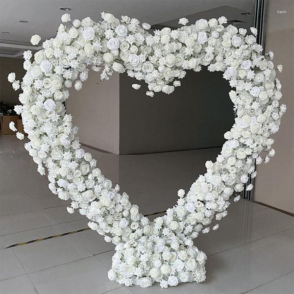 Fiori decorativi Scaffale di lusso a forma di cuore con composizione floreale da 7 m Arco di nozze Sfondo Decor Rose Flower Row Party Prop Frame Stand