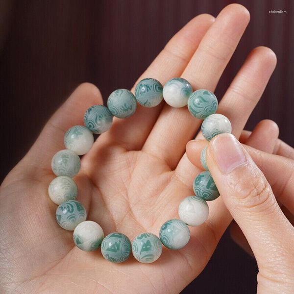 Braccialetti di collegamento Gradiente Verde Giada Bianca Naturale Bracciale Radice di Bodhi Buddha Perlina Palmare Rosario Amuleto Regali per Ragazza