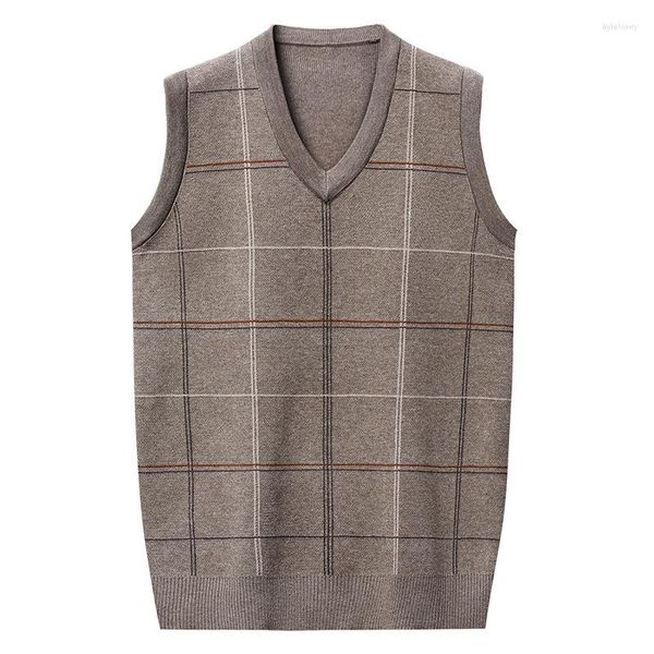 Gilet da uomo Maglione Gilet senza maniche lavorato a maglia autunno e inverno Pullover con scollo a V jacquard alla moda casual