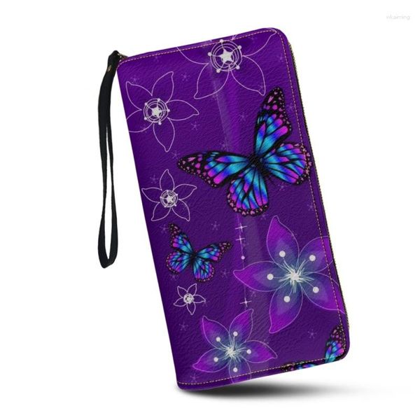 Portafogli Belidome Viola Farfalla Floreale Pochette da polso Portafoglio per cellulare Porta carte da donna in pelle PU Multi organizer