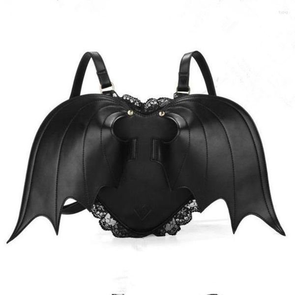 Mochilas escolares elegantes e góticas Devil Bat mochila com guarnição de renda mochila de viagem perfeita para mulheres elegantes