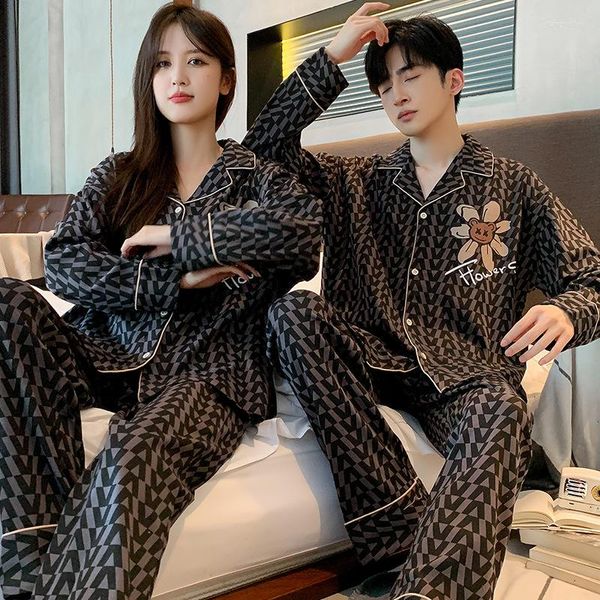 Indumenti da notte da uomo Autunno Coppia Pigiama Set Cartoon Fresco cotone da notte Mujer Casual Home Suit Coppie Uomo Pigiama Para Parejas