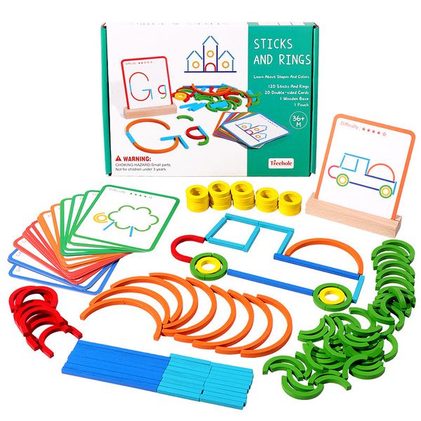 Scatole di stoccaggio Bastoncini e anelli creativi in legno Puzzle Gioco di intelligenza Montessori Giocattoli educativi per la prima infanzia per bambini di 3 anni 230920