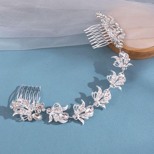 Grampos de cabelo tiaras de casamento com pentes cor prata metal flor hairbands brilhantes strass headdress para noiva jóias