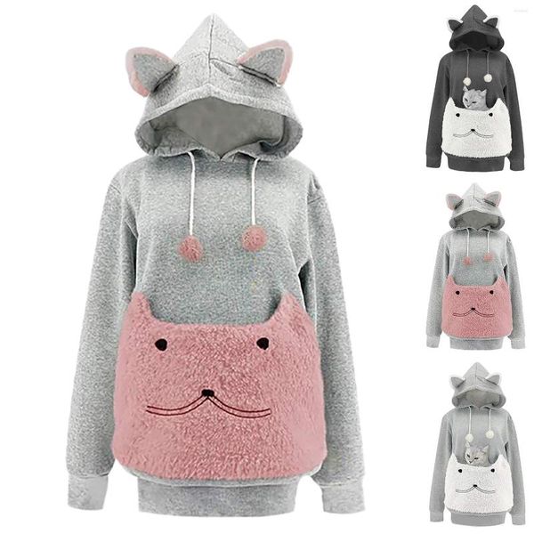 Kadın Hoodies Moda İşlemeli Büyük Cep Evcil Hayvanlı Hoodie Yoga Kadınlar İçin Sweatshirt