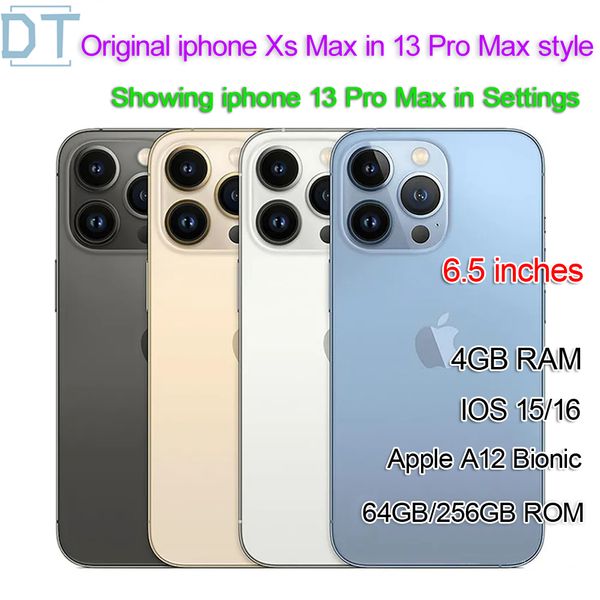 AApple Original iphone Xsmax em 13 pro Max estilo telefone desbloqueado com 13pro max boxAparência da câmera 4G RAM 64GB ROM smartphone, A + Excelente Condição