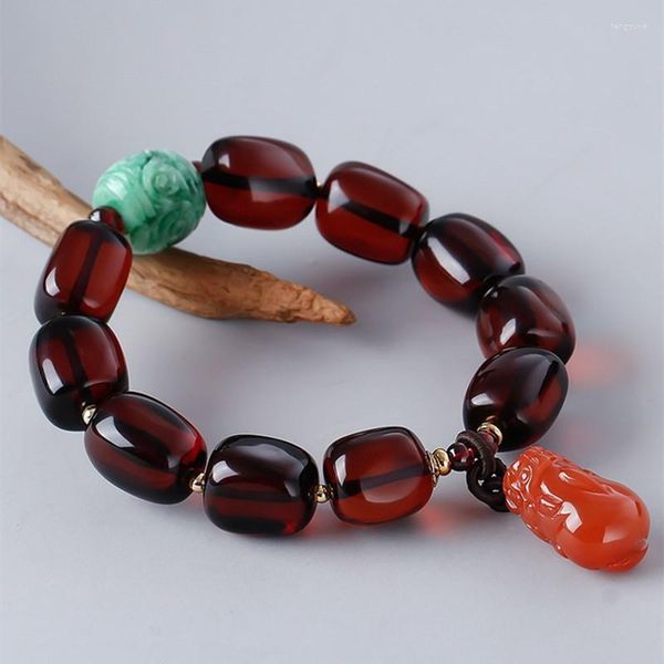 Bracciale in ambra naturale di sangue filo 11 14 mm originale fai da te in giada rossa rossa semplice