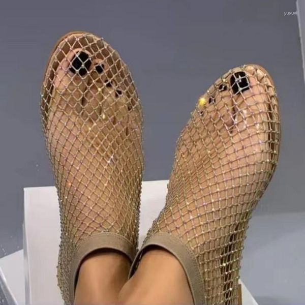 Pantofole 2023 Sandali con fondo piatto da donna estivi con punta tonda Stivaletti corti con diamanti Banchetto alla moda sexy