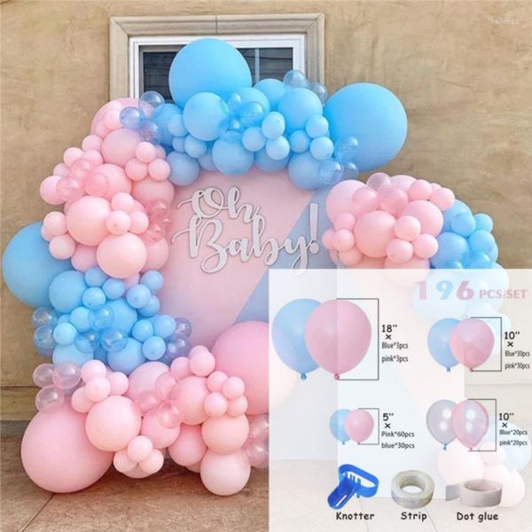 Decoração de festa 196 pcs azul rosa balão guirlanda gênero revelar balões arco kit menino menina chá de bebê globos babyshower suprimentos