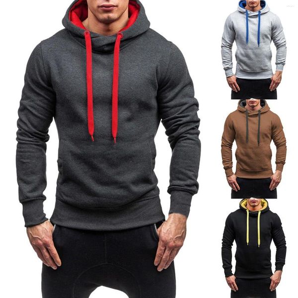 Hoodies masculinos moletom de algodão outono e inverno casacos topo cor sólida camisola de manga comprida casual esportes ativo wear masculino conjunto