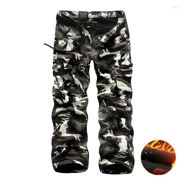 Pantaloni da uomo in pile Cargo da uomo Casual pantaloni larghi multi-tasca da combattimento invernale Camouflage militare tattico da lavoro Pant Abbigliamento maschile