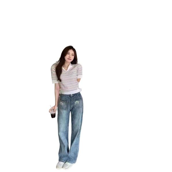 Jeans femininos designer moda luxo top qualidade feminina nova cintura alta reta coringa folha de lótus calças perna moda carta decoração lazer