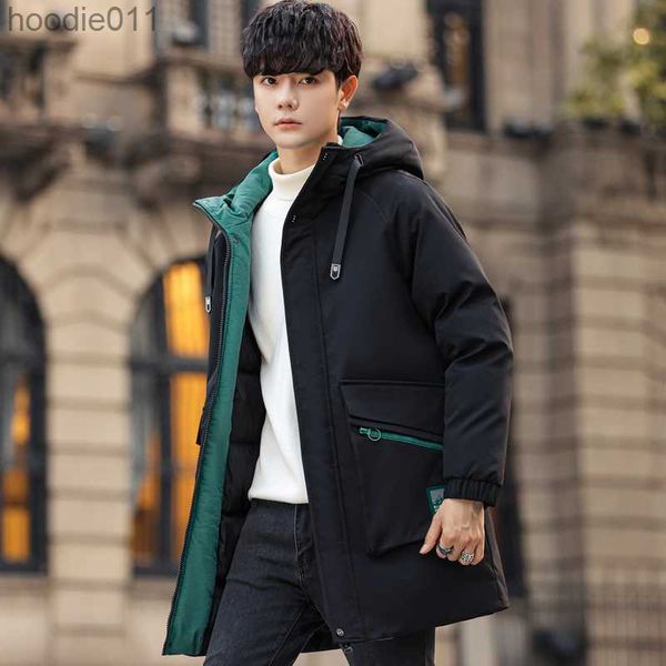 Parkas femininas casuais masculinas inverno de comprimento médio algodão acolchoado jaquetas outwear grosso quente com capuz parkas jovens casacos longos blusão roupas l230920