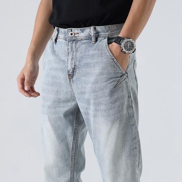 Jeans da uomo Pantaloni stile giapponese retrò elasticizzati alla caviglia Trendy piccoli jeans dritti casual estivi