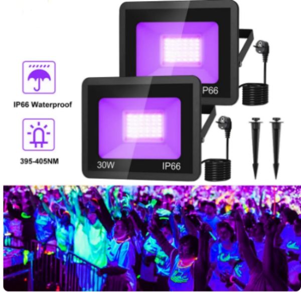 Lampada da palco fluorescente a luce di inondazione UV 220V 30W 60W Lampada ultravioletta a LED a luce nera Proiettore impermeabile Decorazione di Halloween per feste