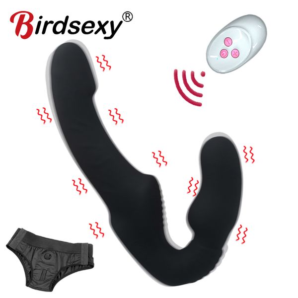 Spielzeug für Erwachsene, 10 Geschwindigkeiten, trägerlos, Strapon-Dildo-Vibrator, weiblich, doppelt vibrierend, G-Punkt, erwachsenes Sexspielzeug für Frauen, Paar, Anal-Prostata-Massagegerät 230920