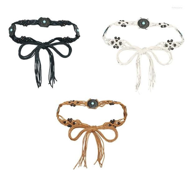Gürtel 652F Handgemachte Weben Taille Seil Für Frauen Damen Kleid Gürtel Mit Böhmischen Perlen Dekore Mode Weiblich