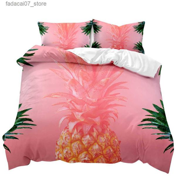 Bettwäsche-Sets, Ananas-Bettbezug-Set, Weiß, Twin-Bettwäsche-Set, Teenager, Erwachsene, Gelb, abstrakte tropische Früchte, Ananas-Polyester-Bettbezug Q230920