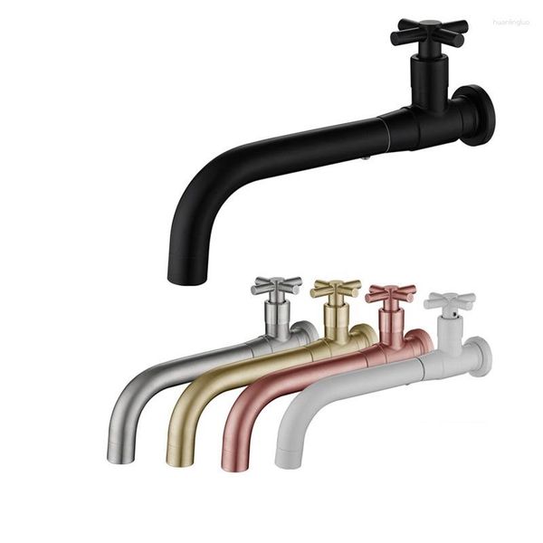 Rubinetti per lavandino del bagno Rubinetto per piscina lungo Mop a parete antispruzzo Rubinetto singolo per lavabo nero opaco freddo Cucina in oro rosa