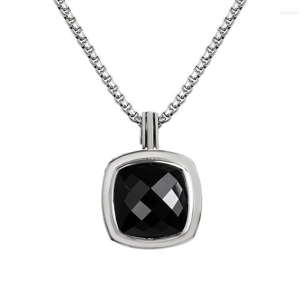 Colares de pingente 20mm quadrado imitação preto onyx moda chique branco banhado a ouro caixa de latão colar jóias acessório para mulheres