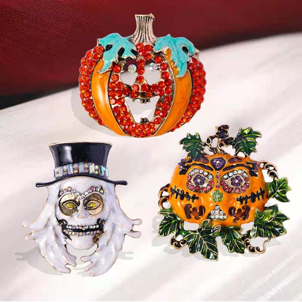 Spilla fantasma zucca di Halloween donna unisex strass smalto sorriso zucca festa di Halloween spilla spille regali accessori