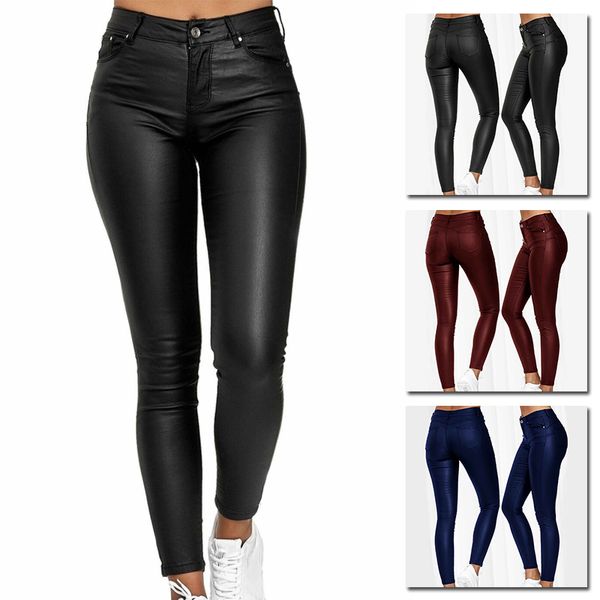 Pantalons pour femmes Leggings en cuir PU Solide Casual Sexy Stretch Pantalon moulant Taille haute Crayon Skinny Mode Slim Fit 230919