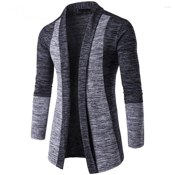 Jaquetas masculinas de alta qualidade manga longa hit cores suéteres finos casaco primavera outono homens jaqueta de malha moda mens retalhos cardigan malhas