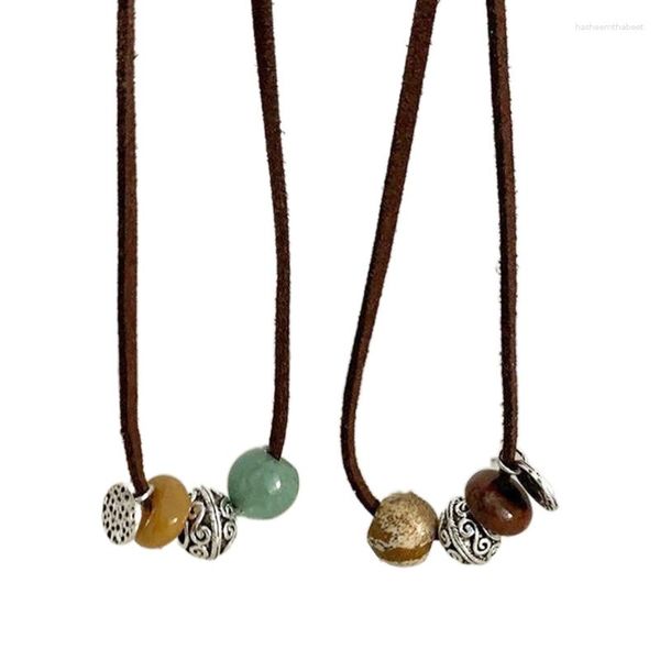 Подвесные ожерелья для привлечения колье с натуральными натуральными камнями китайские деревянные бисера Кокер