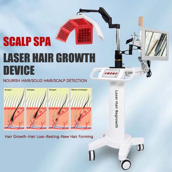 Detecção vertical do couro cabeludo atacado quente led diodo laser máquina de crescimento do cabelo recrescimento para tratamento de perda de cabelo