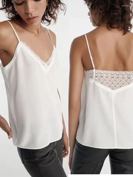 Tanques femininos mulheres sexy sem mangas camisola de seda verão 2023 feminino branco ou preto confortável laço-aparado sling tank tops