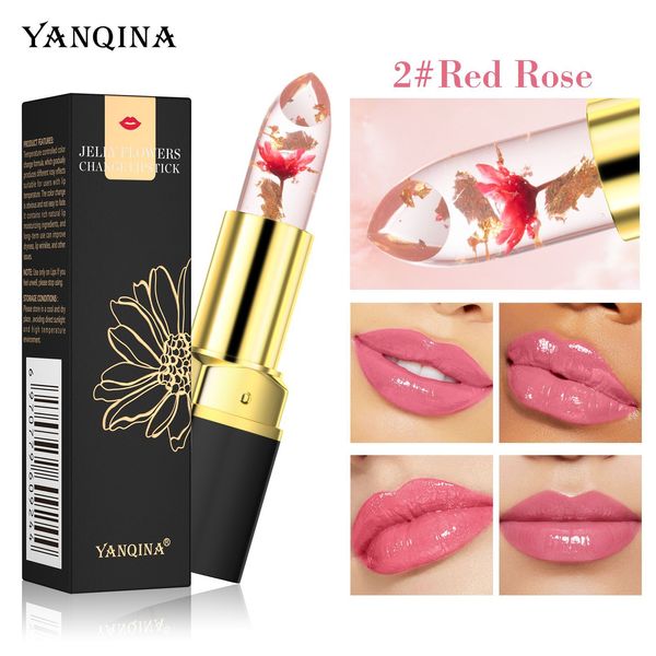 YANQINA Rosa Flor Batom Mudança de Cor Batom Hidratante Nutritivo À Prova D 'Água Cristal Translúcido Cor Lip Gloss Cosméticos Duradouros