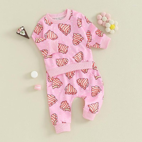 Set di abbigliamento Neonata Neonata Completo autunnale Manica lunga Felpa girocollo Top con pantaloni Set di vestiti natalizi da 2 pezzi