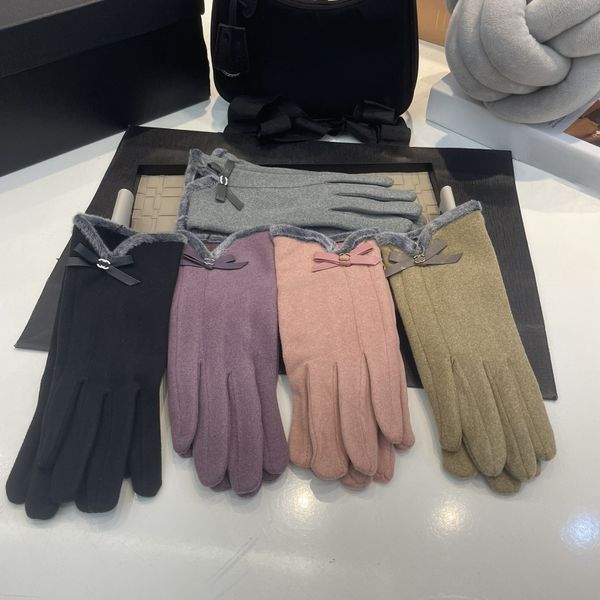 Женские дизайнерские перчатки Дизайнерские перчатки с коробкой Осень-Зима Роскошные термоперчатки Теплые перчатки в стиле смесовой шерсти