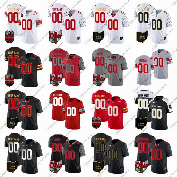 Maglie da calcio personalizzate NCAA College Ohio State Buckeyes Ezekiel Elliott J.T Barrett Chris Olave Parris Campbell JR. Lebron James Weber George quattro maglie sportive