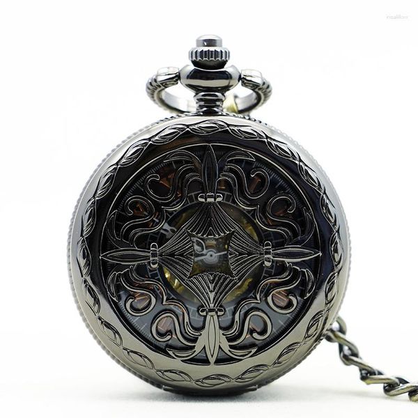 Taschenuhren Traditionelle chinesische Knoten mechanische Uhr schwarz Retro Steampunk Kette Halskette Anhänger Zubehör Uhr Geschenk