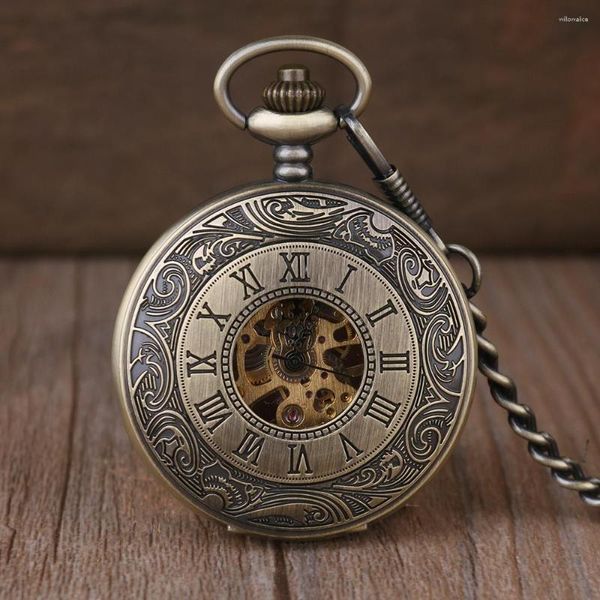 Orologi da tasca Orologio meccanico da uomo classico antico con display digitale con teschio, orologio meccanico vintage Steampunk a carica manuale
