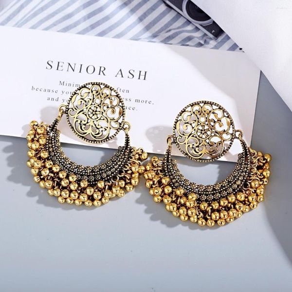 Baumeln Ohrringe Boho Ethnische Gold Farbe Runde Für Frauen Vintage Hohle Blume Perle Quaste Ohrringe Legierung Pendientes Hochzeit Party