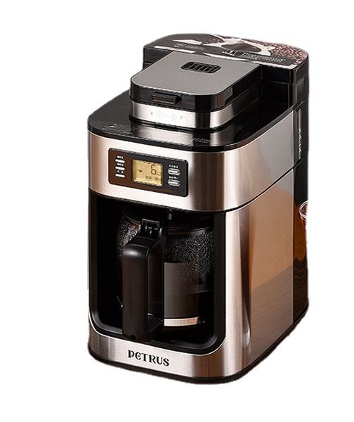 Máquina de café automática Petrus, máquina de café por gotejamento, aço inoxidável, 10 xícaras, máquina de café com moedor embutido