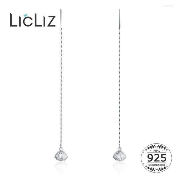 Orecchini pendenti LicLiz 925 Sterling Silver Shell Orecchino a goccia per le donne Oro bianco Lunga catena di gioielli Brincos LE0611