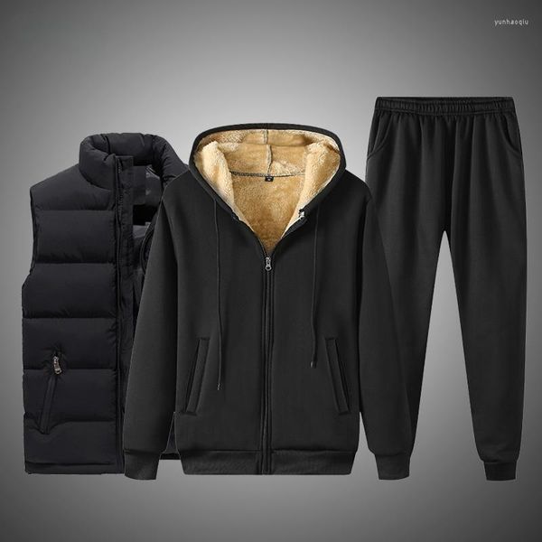 Tute da uomo Tuta in lana di agnello Pile invernale 3 pezzi Set spesso più velluto caldo felpe con cappuccio pantaloni pullover capispalla set allentati casual