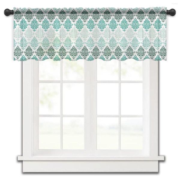 Cortina luxuoso padrão gradiente teal cozinha pequeno tule sheer quarto curto sala de estar decoração casa voile cortinas