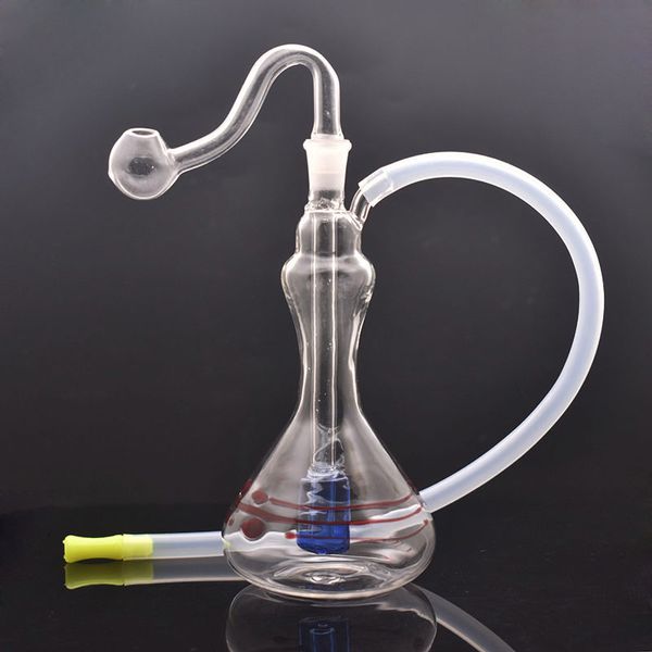 2 Stück 6-Zoll-Mini-Glas-Ölbrenner-Bong-Wasserpfeifen mit Kunstmuster. Dicke Shisha-Pyrex-Recycler-Dab-Bongs zum Rauchen mit 10-mm-Glas-Ölbrennerrohr und Schlauch