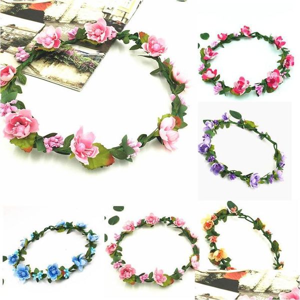 Accessori per capelli Corona di fiori di prugna Fascia di fiori Corona floreale Fascia per capelli Moda Boho Bohemian Fasce Copricapo 11 Styl Dha4H