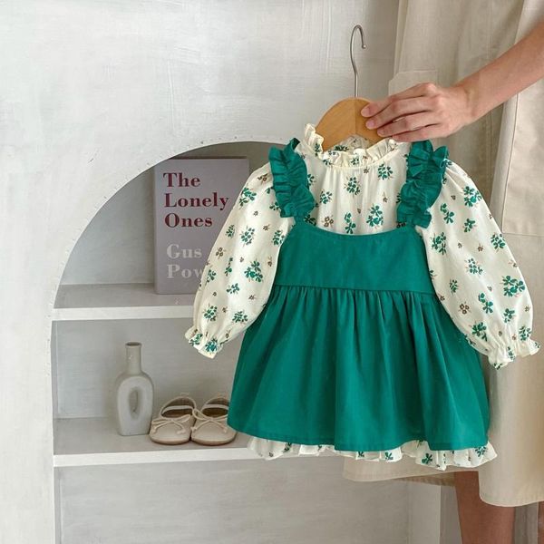 Mädchen Kleider Herbst Baby Langarm Kleid Kleinkind Mädchen Baumwolle Blumen Prinzessin Oder Kleinkind Grün Sling 0-4Y Mädchen Kinder kleidung