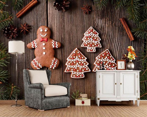 Tapeten Papel De Parede Feiertage Weihnachtsplätzchen Holzbretter Essen Jahr Tapete Wohnzimmer TV Sofa Wand Kinderzimmer Café Bar Wandbild