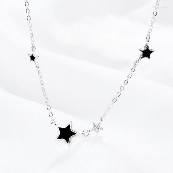 Pingente colares simples moda estrela zircon pentagrama prata cor clavícula corrente colar para mulheres jóias festa presente de aniversário